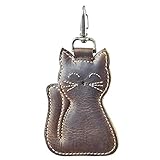 Hide & Drink, Cat-Shaped Keychain, Stuffed Animal-Shaped Ornament, Cat-Shaped Ornament, Key Organizer, Full Grain Leather, Handmade, Bourbon Brown