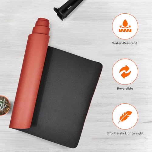 Image of AmazonBasics Dual Colour Yoga Mat | 6 MM Thick Mat | Carry Strap | Grippy Surface | Anti Slip Exercise Mat | EVA & LDPE Material | Yoga Mat for Men & Women | Exercise Mat for Gym or Home (Black & Red)