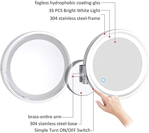 Miroir de maquillage tactile argenté haut de gamme à LED mural