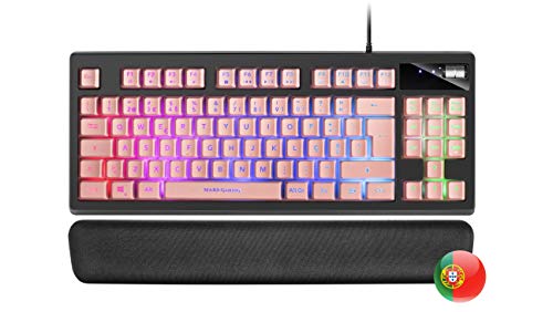 Mars Gaming MKAX, Idioma Portugués, Teclado Compacto TKL H-Mech, Iluminación RGB 9 Efectos, Reposamuñecas Gel, Rosa