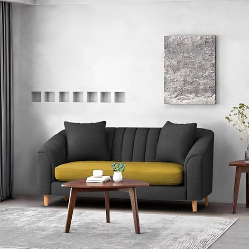 Image of Casaliving Doraldo 2 Seater Sofa Set for Living Room (Yellow Black Colour) Premium Fabric Sofa Set