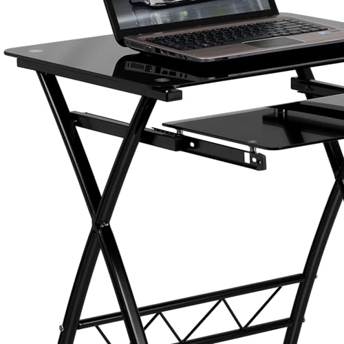 Bureau d'ordinateur en verre trempé noir de style table informatique compacte