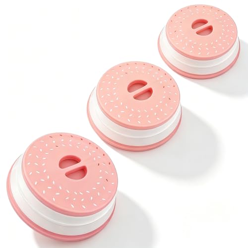 Image of Set of 3 Collapsible Microwave Splatter Cover | Peach pink,Microwave Plate Cover With Steam Vent