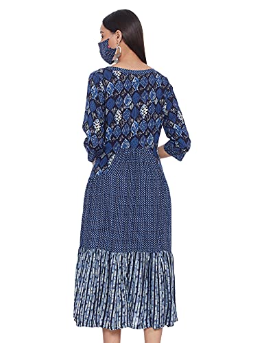 Image of BIBA Printed Round Neck Polyester Womens Straight Fit Dress (A21LD1343-P)