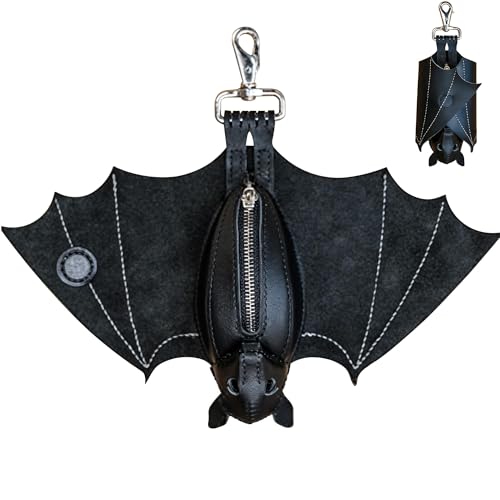 Gepäck Fledermaus Münzbörse mit faltbaren Flügeln Gothic PU Leder Coin Purse mit Schlüsselring Rucksackanhänger Geschenk für Damen und Herren
