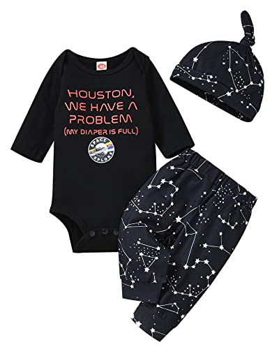 Image of HIHA Infant Preemie Baby Boy Black Fall Clothes Bodysuit Romper Pants Set with Hat