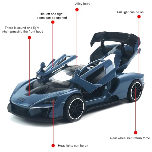 Image of Sky Tech McLaren Senna Sport Toy 1:32 Scale Model Car Exclusive Alloy Metal Car Die-cast Scale Model Pullback Toy with Openable Doors & Light Music Best Gifts Toys Kids【Colors as Per Stock】