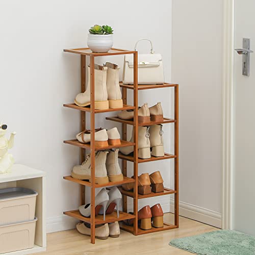 Monibloom Shoe Rack For Entryway, Bamboo Vertical Double Row Shoe Storage Space Saving Shoe Organizer For Small Spaces Corner Bedroom (10 Shelves, Brown) #TOP2