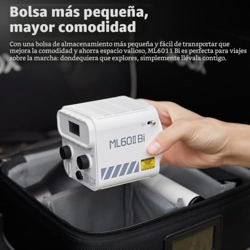 Miniatura 4 de Godox Ml60iibi - Kit De Luz Led, Luz De Video Led De Mano, Luz Led Bicolor De 2800 K-6500 K, Cri 96 Tlci 97 , 7 Efectos Fx, Control De Aplicación, Modo Plateado, Con Caja De Luz Ad-S60s, 2 Baterías