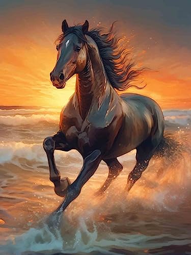 Bimkole 5D Diamond Painting Kits Brown Horse, Full Drill Animals DIY Rhinestone Embroidery Set Paint with Diamonds Art by Number Kits Cross Stitch Home Wall Craft Decoration 12X16 inch