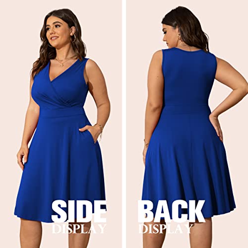 Image of POSESHE Womens Plus Size Dresses Sleeveless Wrap V-Neck Sundress Casual Summer Wedding Guest Cocktail Dress with Pockets