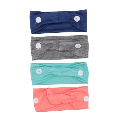 Beavorty 4 Pack Wide Headband with Buttons Breathable Cloth Headbands for Women Ear Protection Hair Bands for Running Everyday Wear Hair Holding and Mask Use