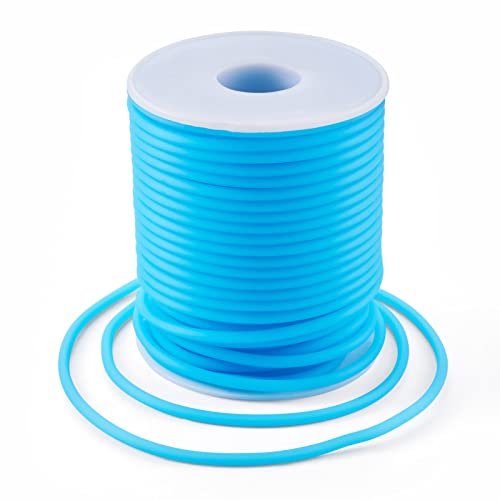 Beadthoven 3mm Hollow Pipe Rubber Tube Cords, 27Yards Barber Cord for Knitting Stitch Holder, Tubing Rubber Cord with Spool for Bracelet Jewelry Making DIY Crafts 1.5mm Hole - Deep Sky Blue