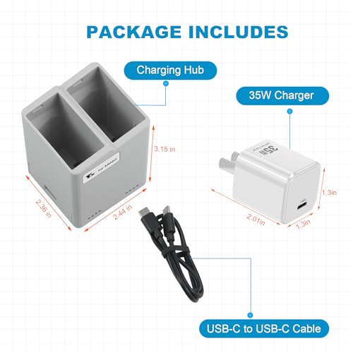 Hub de carga para DJI Mini 4 y 3 con cargador USB-C de 35W secuencial para dos baterías 7