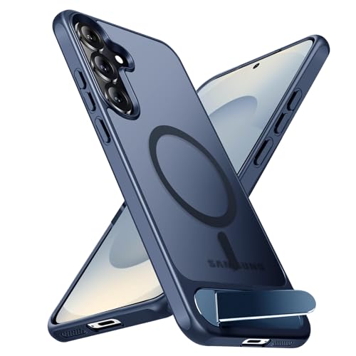 Coque Samsung S25 magnétique mince avec support titane bleu