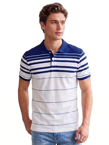 Image of XENOVAURBAN Polo t Shirt for Man | Striped Pattern Mens Cotton Polo Neck T-Shirt with Collar | Regular fit | Breathable and Soft - Polo-Striped-P