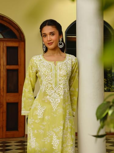 Image of Zainab Mulmul Straight Kurta |Chikankari | Chikankari Kurta | Chikankari Short Kurti | Lucknowi Chikankari Kurti (WL155-P)