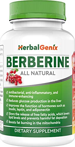 Lower Cholesterol, Triglyceride, Weight & Lower Blood Sugar with HerbalGenix Berberine 500mg HCL Supplement. All Natural Ingredients. Antioxidant, AMPK Supplement. Non-GMO/Gluten Free/Vegan Caps