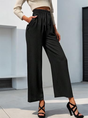 Drawstring Elastic Wide-Leg Pants for Women Mid-Length High Waist Business Work Pants Ladies Straight Suit Trousers4