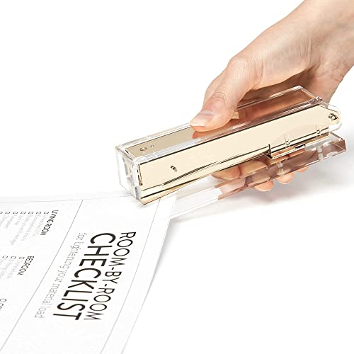 Officegoods Acrylic Stapler - Gorgeous Modern Accessory For The Stylish Desk At Home, Office, Or School - Takes Standard 1/4" Staples - 5.25" Long - Golden #TOP5