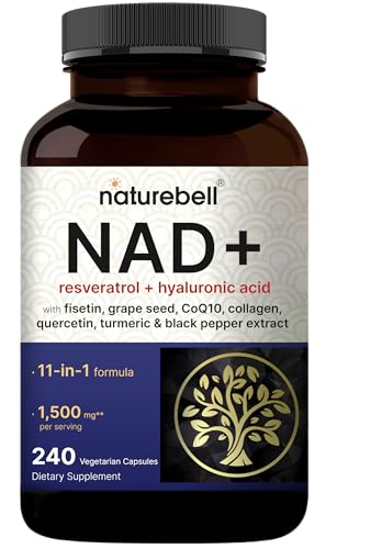 NatureBell NAD+ 1 500mg Per Serving 240 Veggie Capsules | 11-in-1 Complex with Resveratrol Plus Hyaluronic Acid Quercetin Fisetin Collagen & More Nicotinamide Supplement Non-GMO