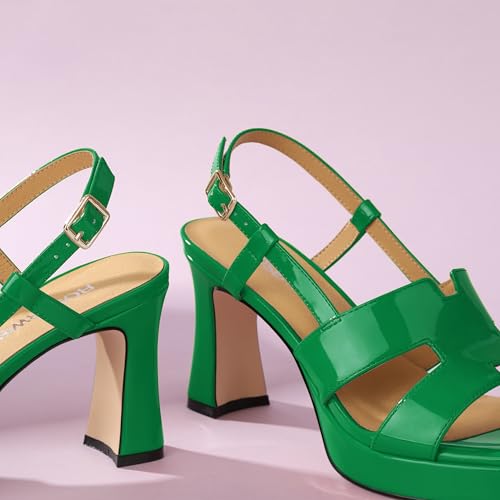 Image of ROSERWISH Heels for Women Chunky Block Platform High Heels Square Open Toe Strappy Heel Sandals Wedding Party Prom Fashion Slingback Dress Pump Sandals Shoes