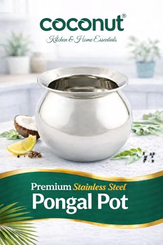 Image of Coconut Stainless Steel Heavy Gauge Pongal Pot | Gundu Balloon Handi | Multipurpose Steel Cooking Vessel | Rust Resistant, Durable Kitchen Pot for Daily & Festival Use (7000ml)