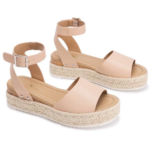 Image of Athlefit Women's Espadrille Platform Wedge Sandals | Adjustable Ankle Strap Buckle,Comfortable Open Toe Flatform,Summer Casual Daily Wear for All-Day
