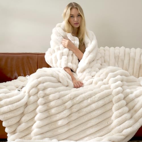 Manta eléctrica Cozy Bliss de piel sintética rayada 50"x60", calentamiento rápido, 8 niveles de calor y 8 configuraciones de temporizador con apagado automático, protección contra sobrecalentamiento, certificada ETL, lavable a máquina, crema blanca miniatura 4