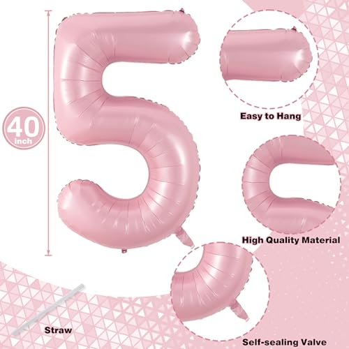 Image of Number 15 Balloon Pastel Pink, Giant Number 1 & 5 Helium Foil Balloon for Girls 15th Birthday Decor, 40 Inch Self Inflating Mylar 15 Balloon Number for Women Anniversary Party Decorations Supplies