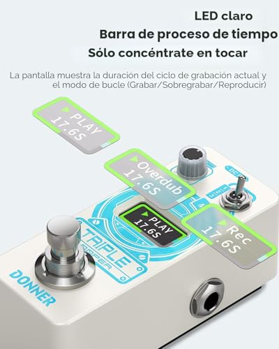 Miniatura 3 de Pedal De Guitarra Donner Triple Looper, Pedal De Bucle De Tiempo De Bucle De 90 Minutos Con Pantalla, Pedal De Bucle De 3 Bucles Con Sobregrabaciones Ilimitadas Deshacer Rehacer