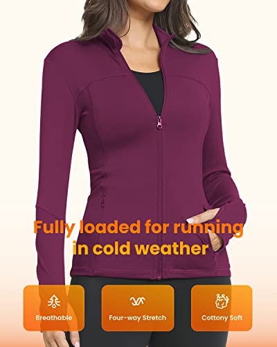 Gym Rainbow Womens Fleece Zip Up Athletic Jacket Slim Fit Lightweight Running Workout Track Jacket(#1 Magenta Purple,Small) #TOP4