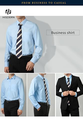 Image of HISDERN Mens Dress Shirts Long Sleeve Button Down Casual Shirts for Men Inner Contrast Formal Business Tuxedo Wedding Shirt