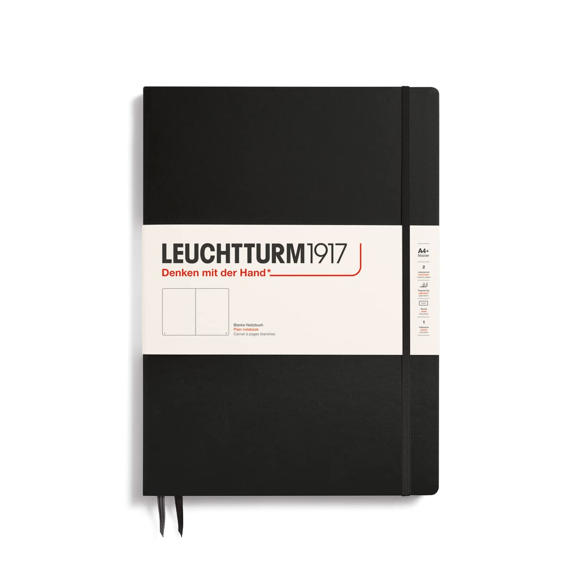 LEUCHTTURM1917 - Notebook Hardcover Master Slim A4+ - 123 Numbered Pages for Writing and Journaling (Black, Plain)