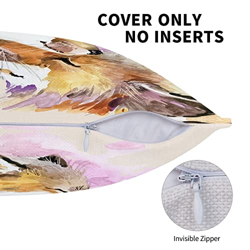 Fox Pillow Covers 4Pcs 18" X 18" Inch Linen For Sofa Couch Home Car Bedroom Living Room Decor #TOP5