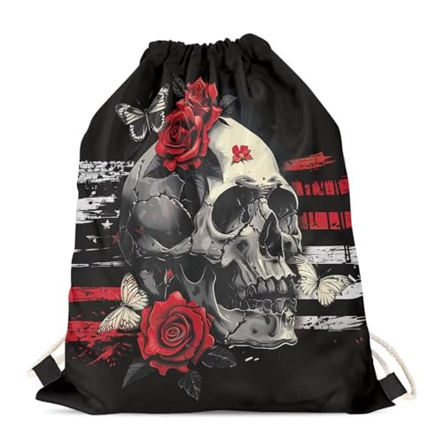 Halloween Skull Pattern Drawstring Bag Cinch Sacks String Backpack for Traveling,Gym, Yoga Outdoor Sports Shoulder Bag for Men Women4