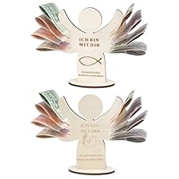 MAIXINNEW 2 Stück Geldgeschenk Holz Hochzeit, Geldhalter Geschenk Holz, Geschenk für Bargeld, Holzengel Geldgeschenk für Schatz