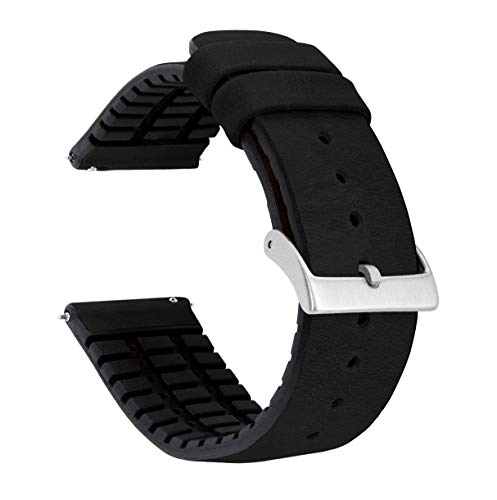 18mm Black - BARTON Leather and Rubber Hybrid Watch Bands with Integrated Quick Release Spring Bars - 316L Stainless Steel - Choose Strap Color & Width