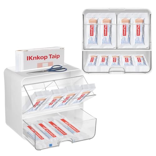 YEXEXINM Bandages Storage Organizer for Wall Large Bandage Organizer with Lid 3-Compartment Plastic Bandaid Storage Container for Home Medicine Cabinet Elastic Bandage Wrap Cotton Swab