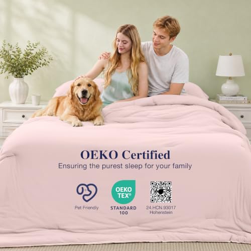 Image of MUXHOMO Cooling Comforter Set Queen Size, Lightweight Summer Comforter for Hot Sleeper, Reversible Bedding with ICY Cooling Surface, Includes 1 Comforter (90 inchx90 inch) and 2 Shams (20 inchx 26 inch), Light Pink