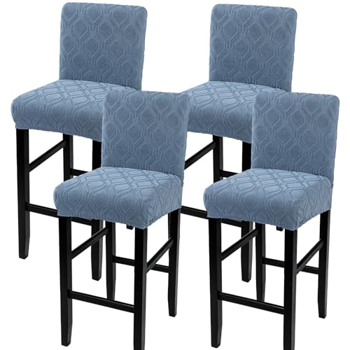 Image of SearchI Jacquard Bar Stool Covers Set of 4, Stretch Washable Barstool Seat Covers, Counter Height Chair Covers for Kitchen Dining Room Cafe (Hexagon Jacquard Blue)