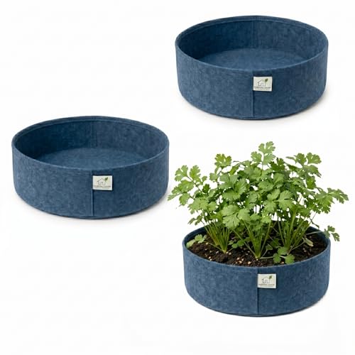 Image of 400 GSM Geo Fabric Round Grow Bags 18x9 Inch, Blue Planting Bags for Terrace and Kitchen Gardening Pack of 3