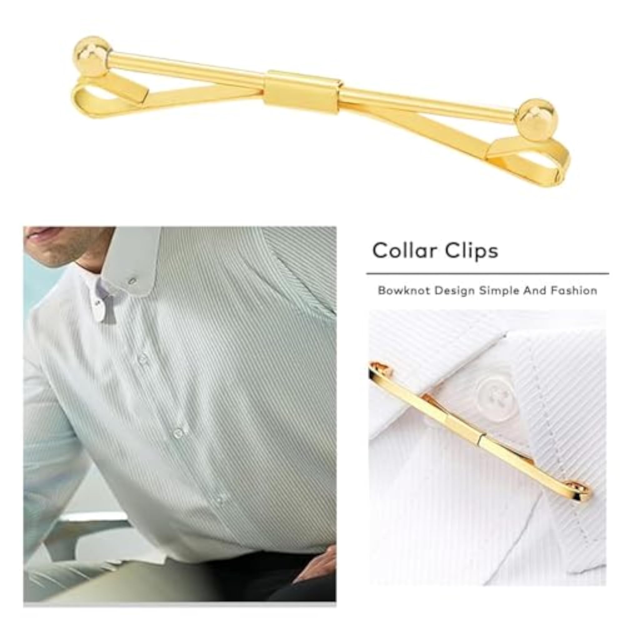 2 Pcs Tie Pin Set, Golden Tie Clip and Collar Pin
