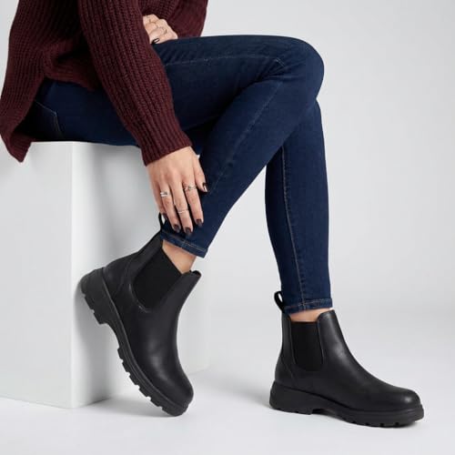Image of CUSHIONAIRE Women's Britain Chelsea Boots, Soft Vegan Leather, Non-Slip Sole, Memory Foam, Back Pull Tab, Ankle Boots for Women, Wide Widths
