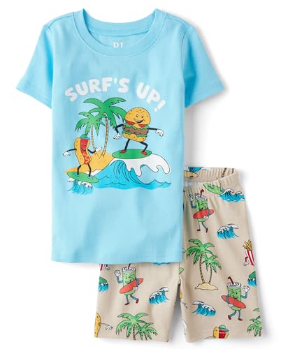 The Childrens Place Boys 100% Cotton Sleeve Top and Shorts 2 Piece Pajama Set Summer Vibes 8