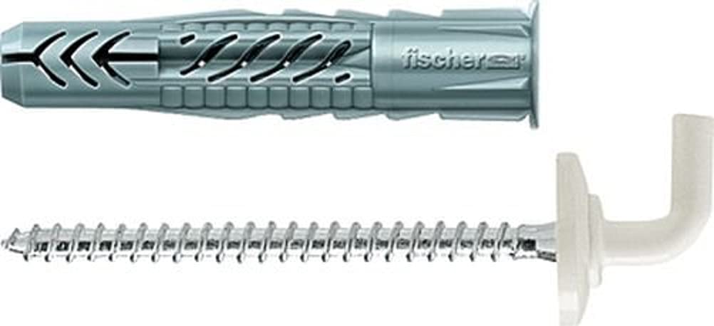 fischer - Cheville tous matériaux UX 8 x 50 WH N avec collerette et crochet droit gainé de nylon blanc/Boite de 25