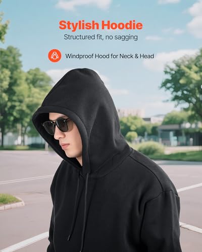 VEVOR Men Pullover Hoodie, XX-Large Size, Fleece Long Sleeve Comfy Casual Basic Pullover Hooded Sweatshirt, Warm & Skin-friendly, Practical & Trendy, Black Hoodie with Large Pocket for Fall & Winter3