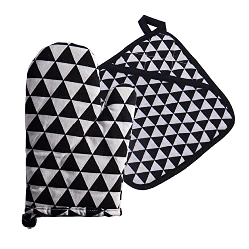 Unomor 4Pcs Heat Resistant Cotton and Linen Gloves and Pads Microwave Oven Insulation Mitts for Baking Kitchen Supplies with Fits