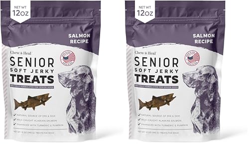 Seniors Soft Jerky Salmon Dog Treats - 12 oz of Omega Dog Joint Supplement, Wild Caught Salmon and Turmeric Jerky - Made in The USA (Pack of 2)
