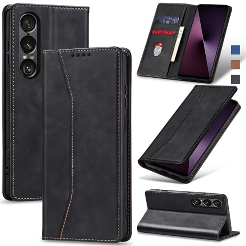 Jasonyu Coque pour Sony Xperia 1 VII,Housse Etui en Cuir PU Portefeuille [Antichoc] [Magnétique] [Porte Cartes] [Stand Fonction] Flip Coque (Noir)